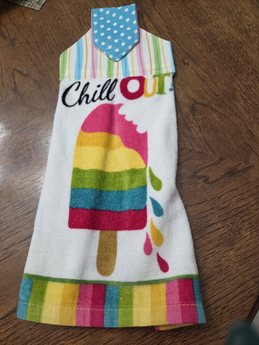 Chill Out Rainbow Popsicle Hanging Kitchen Towel - Multicolor